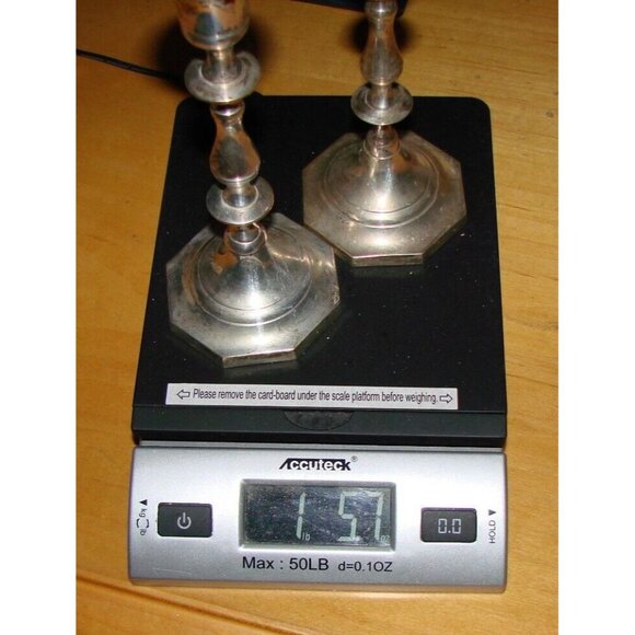 Lot of 2 Octagonal Candle Stick Holders Made in India Stamped 7"H Silver Plated - Picture 12 of 12